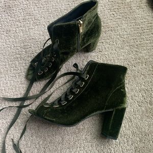 Velvet green lace up bootie